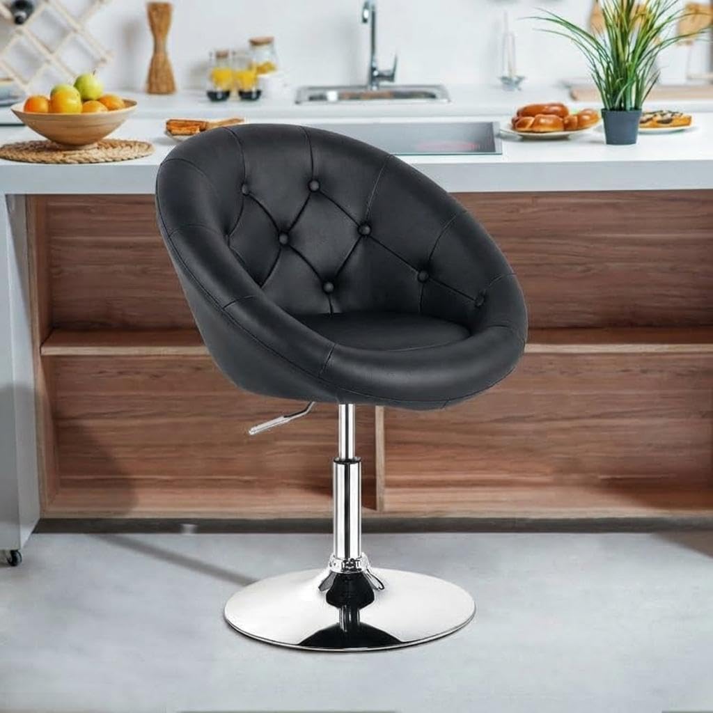 Taburete de bar Garvee negro con respaldo ergonómico, altura ajustable y base cromada para cocina