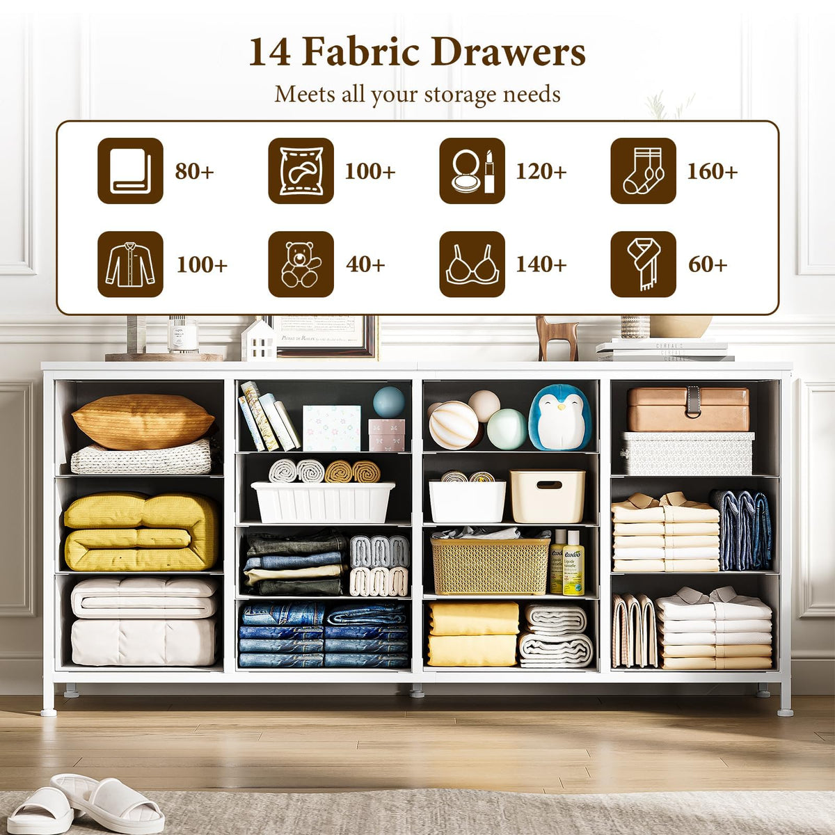 14 cajones espaciosos del mueble TV Garvee para organizar mandos y accesorios