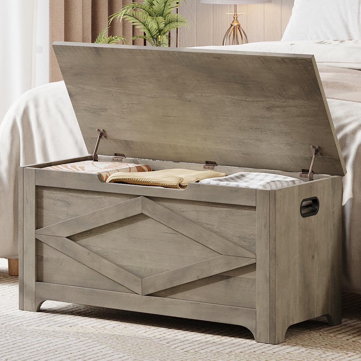 Baúl de almacenaje Garvee gris lavado con patrón romboidal para decoración